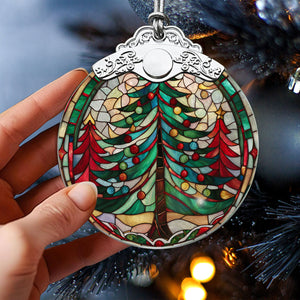 Pine tree Stained Glass Christmas Glass Ornament, Elegant Holiday Décor for Your Tree, Glass Ornament christmas 2024