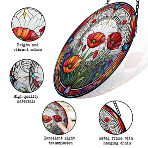 poppy flower Stained Glass Suncatcher, poppy flower Suncatcher for Windows Stained Glass