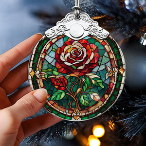 Rose Stained Glass Christmas Glass Ornament, Elegant Holiday Décor for Your Tree, Glass Ornament christmas 2024