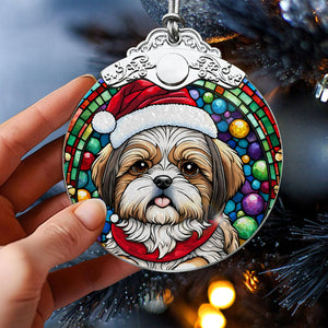 Christmas Dog Stained Glass Ornament | Unique Holiday Gift for Dog Lovers | Shih Tzu