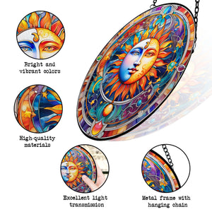 Sun & Moon Stained Glass Suncatcher, Sun & Moon Suncatchers for Windows Stained Glass