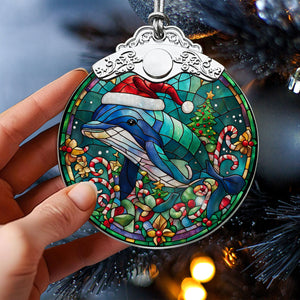 Whale Stained Glass Christmas Glass Ornament, Elegant Holiday Décor for Your Tree, Glass Ornament christmas 2024