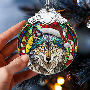 Wolf Stained Glass Christmas Glass Ornament, Elegant Holiday Décor for Your Tree, Glass Ornament christmas 2024