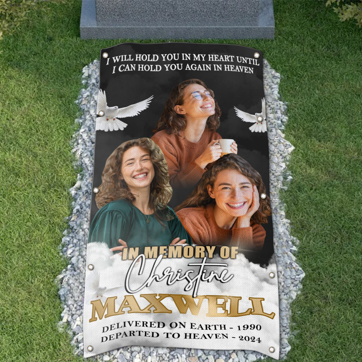 Custom Memorial Grave Blanket :  In memory of