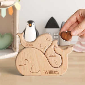 Custom Whale Dad Wooden Puzzle Father’s Day, Personalized Whale Wooden Engraved Wooden Animal Family Puzzle