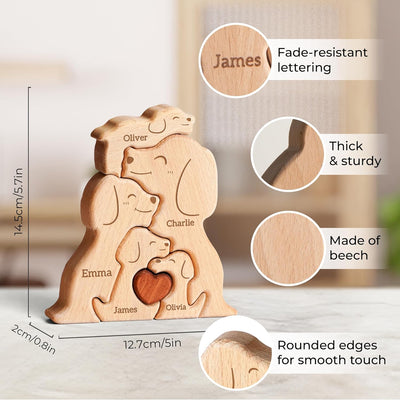 Custom Dog Dad Wooden Puzzle Father’s Day, Personalized Dog Wooden Engraved Wooden Animal Family Puzzle