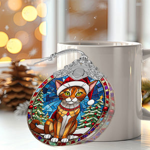 Christmas Cat Stained Glass Ornament | Unique Holiday Gift for Cat Lovers | Abyssinian