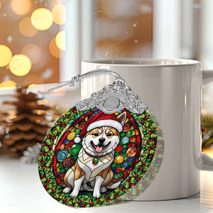 Christmas Dog Stained Glass Ornament | Unique Holiday Gift for Dog Lovers | Akita Inu