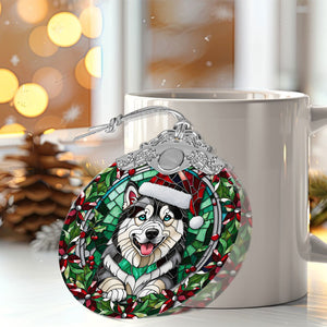 Christmas Dog Stained Glass Ornament | Unique Holiday Gift for Dog Lovers | Alaskan Malamute