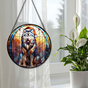 Christmas Dog Stained Glass Suncatcher | Unique Holiday Gift for Dog Lovers | Alaskan Malamute