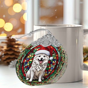 Christmas Dog Stained Glass Ornament | Unique Holiday Gift for Dog Lovers | American Eskimo