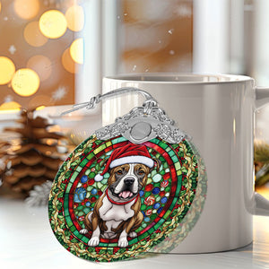 Christmas Dog Stained Glass Ornament | Unique Holiday Gift for Dog Lovers | American Staffordshire Terrier