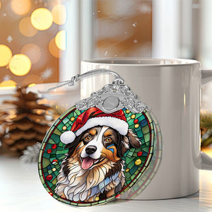 Christmas Dog Stained Glass Ornament | Unique Holiday Gift for Dog Lovers | Australian Shepherd