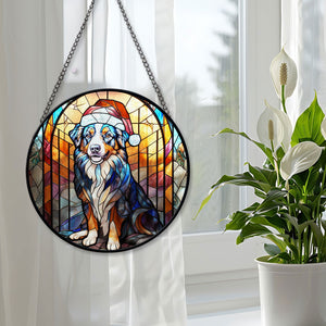 Christmas Dog Stained Glass Suncatcher | Unique Holiday Gift for Dog Lovers | Australian Shepherd