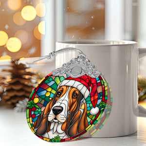 Christmas Dog Stained Glass Ornament | Unique Holiday Gift for Dog Lovers | Basset Hound