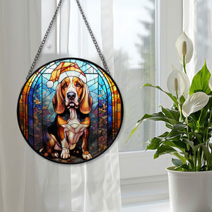 Christmas Dog Stained Glass Suncatcher | Unique Holiday Gift for Dog Lovers | Basset Hound