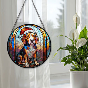 Christmas Dog Stained Glass Suncatcher | Unique Holiday Gift for Dog Lovers | Beagle