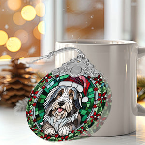 Christmas Dog Stained Glass Ornament | Unique Holiday Gift for Dog Lovers | Bearded Collie