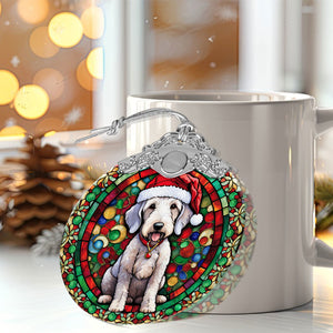 Christmas Dog Stained Glass Ornament | Unique Holiday Gift for Dog Lovers | Bedlington Terrier