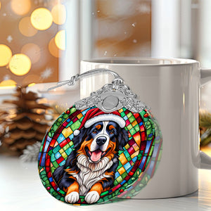 Christmas Dog Stained Glass Ornament | Unique Holiday Gift for Dog Lovers | Bernese Mountain