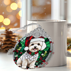 Christmas Dog Stained Glass Ornament | Unique Holiday Gift for Dog Lovers | Bichon Frise