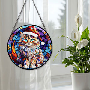 Christmas Cat Stained Glass Suncatcher | Unique Holiday Gift for Cat Lovers | Bombay Cat 02