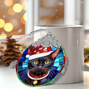 Christmas Cat Stained Glass Ornament | Unique Holiday Gift for Cat Lovers | Bombay