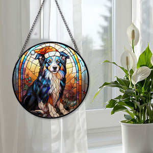 Christmas Dog Stained Glass Suncatcher | Unique Holiday Gift for Dog Lovers | Border Collie