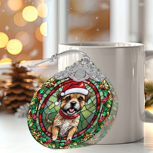 Christmas Dog Stained Glass Ornament | Unique Holiday Gift for Dog Lovers | Border Terrier