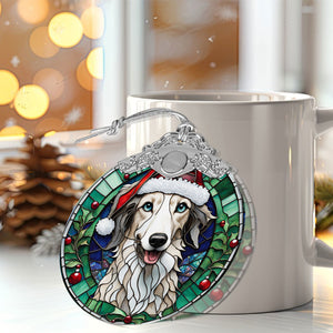 Christmas Dog Stained Glass Ornament | Unique Holiday Gift for Dog Lovers | Borzoi