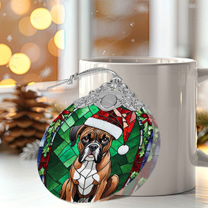 Christmas Dog Stained Glass Ornament | Unique Holiday Gift for Dog Lovers | Boxer