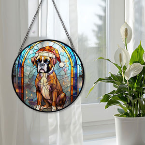 Christmas Dog Stained Glass Suncatcher | Unique Holiday Gift for Dog Lovers | Boxer