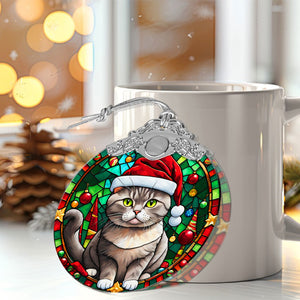 Christmas Cat Stained Glass Ornament | Unique Holiday Gift for Cat Lovers | British Shorthair