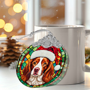 Christmas Dog Stained Glass Ornament | Unique Holiday Gift for Dog Lovers | Brittany Spaniel