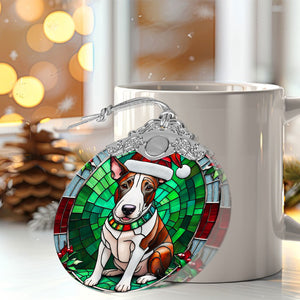 Christmas Dog Stained Glass Ornament | Unique Holiday Gift for Dog Lovers | Bull Terrier