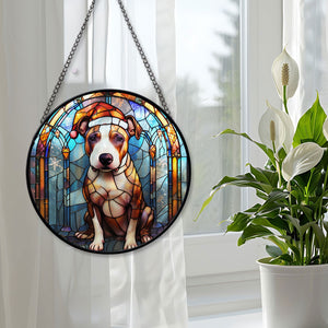 Christmas Dog Stained Glass Suncatcher | Unique Holiday Gift for Dog Lovers | Bull Terrier