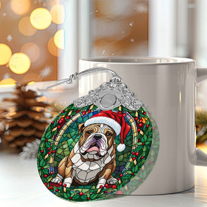 Christmas Dog Stained Glass Ornament | Unique Holiday Gift for Dog Lovers | Bulldog 2