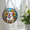 Bulldog Stained Glass Suncatcher, Bulldog Sunflower Suncatcher for Windows Stained Glass