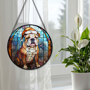 Christmas Dog Stained Glass Suncatcher | Unique Holiday Gift for Dog Lovers | Bulldog