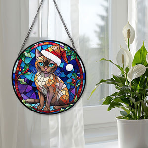 Christmas Cat Stained Glass Suncatcher | Unique Holiday Gift for Cat Lovers | Burmese Cat