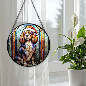 Christmas Dog Stained Glass Suncatcher | Unique Holiday Gift for Dog Lovers | Cavalier King Charles Spaniel