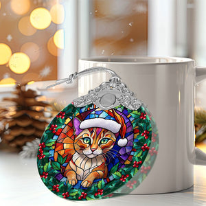 Christmas Cat Stained Glass Ornament | Unique Holiday Gift for Cat Lovers | Chausie