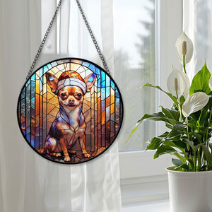 Christmas Dog Stained Glass Suncatcher | Unique Holiday Gift for Dog Lovers | Chihuahua