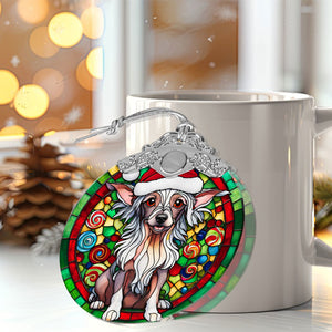 Christmas Dog Stained Glass Ornament | Unique Holiday Gift for Dog Lovers | Chinese Crested