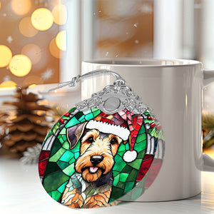 Christmas Dog Stained Glass Ornament | Unique Holiday Gift for Dog Lovers | Airedale Terrier