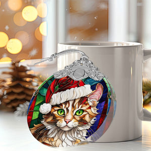 Christmas Cat Stained Glass Ornament | Unique Holiday Gift for Cat Lovers | American Curl Cat