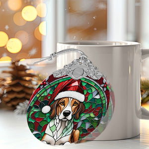 Christmas Dog Stained Glass Ornament | Unique Holiday Gift for Dog Lovers | American Foxhound