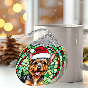 Christmas Dog Stained Glass Ornament | Unique Holiday Gift for Dog Lovers | Australian Terrier