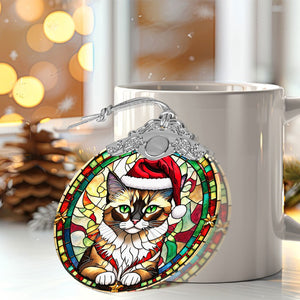 Christmas Cat Stained Glass Ornament | Unique Holiday Gift for Cat Lovers | Balinese Cat