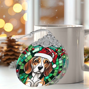 Christmas Dog Stained Glass Ornament | Unique Holiday Gift for Dog Lovers | Beagle